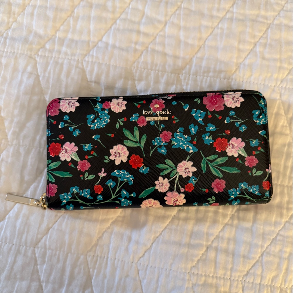 Kate Spade Black Wallet with Colorful Floral Design